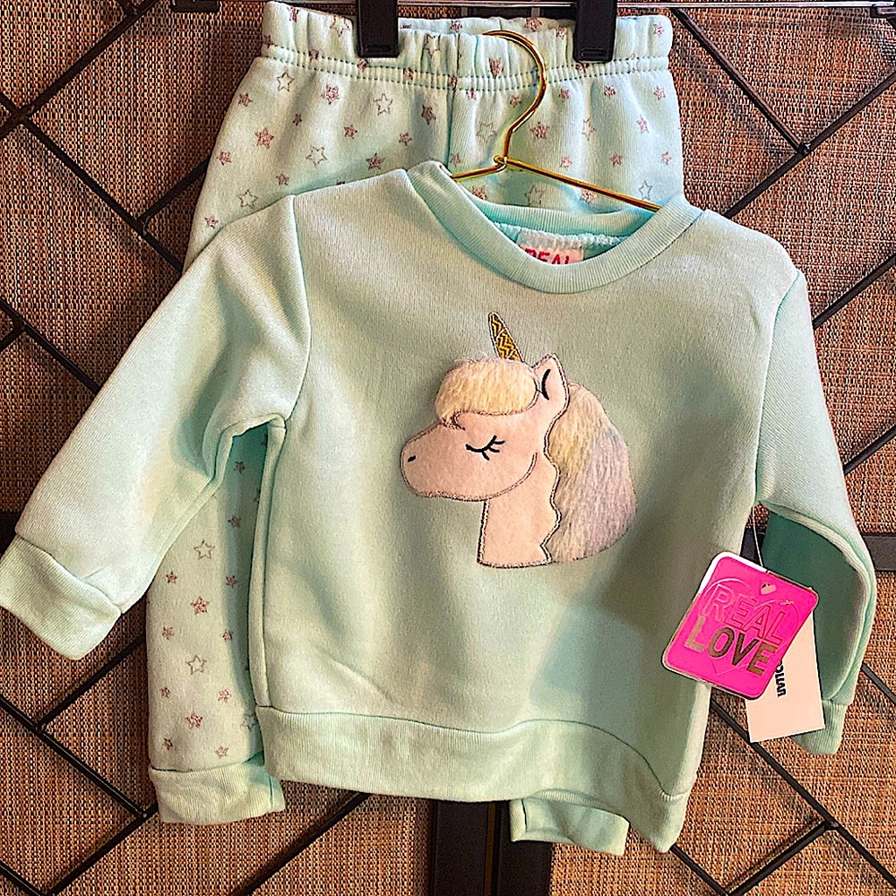 NEW REAL LOVE SIZE 12 MONTHS MINT GREEN FLEECE SET